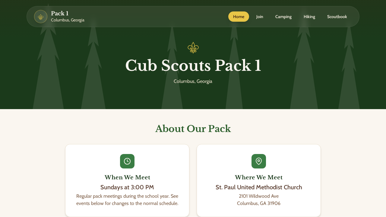 Cub Scout troop website screenshot