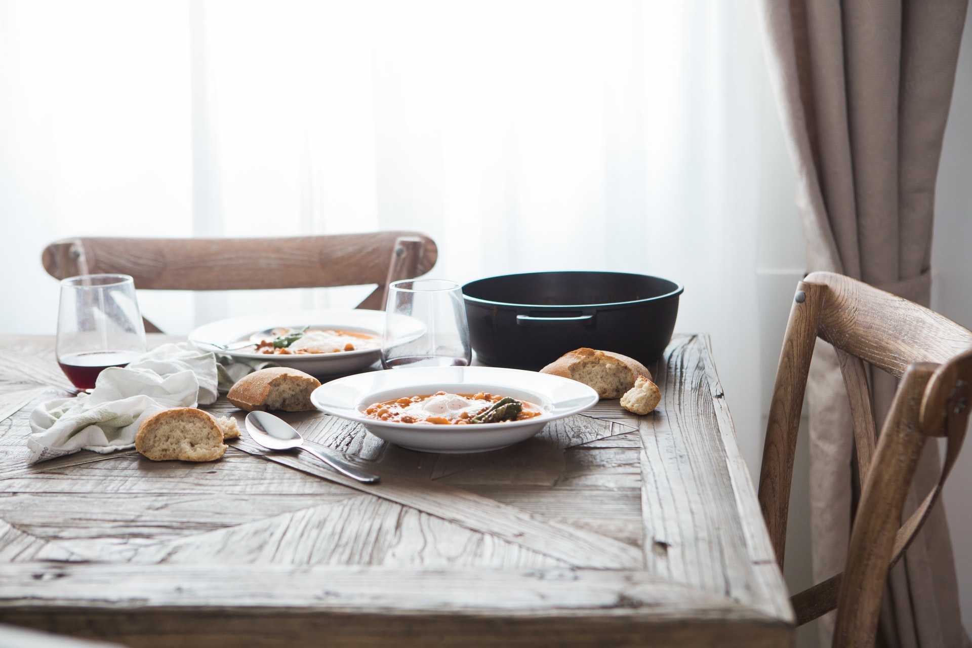 Dinner table with plates of food